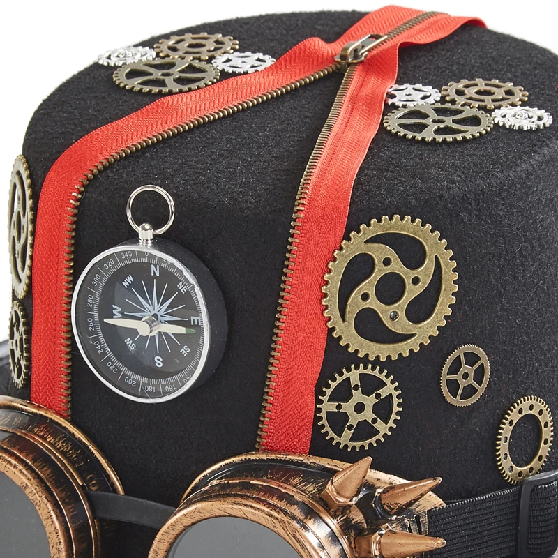 Steampunk Top Hat Punk Retro Compass Gears Zipper Fedora Men Women Gothic Cosplay Party Hair Accessories Steampunk Top Hat Punk Retro Compass Gears Zipper Fedora Men Women Gothic Cosplay Party Hair Accessories