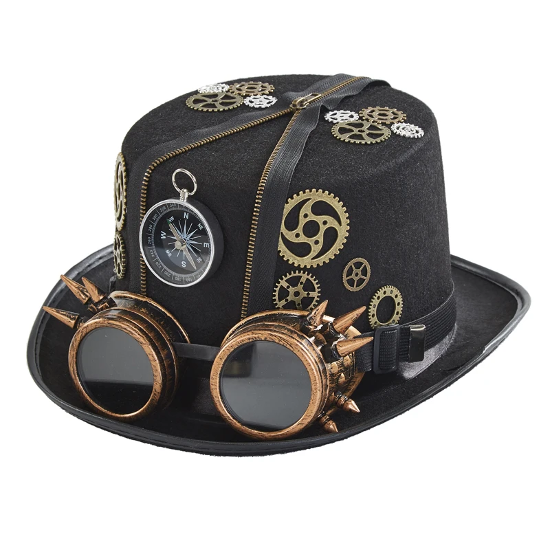 Steampunk Top Hat Punk Retro Compass Gears Zipper Fedora Men Women Gothic Cosplay Party Hair Accessories Steampunk Top Hat Punk Retro Compass Gears Zipper Fedora Men Women Gothic Cosplay Party Hair Accessories