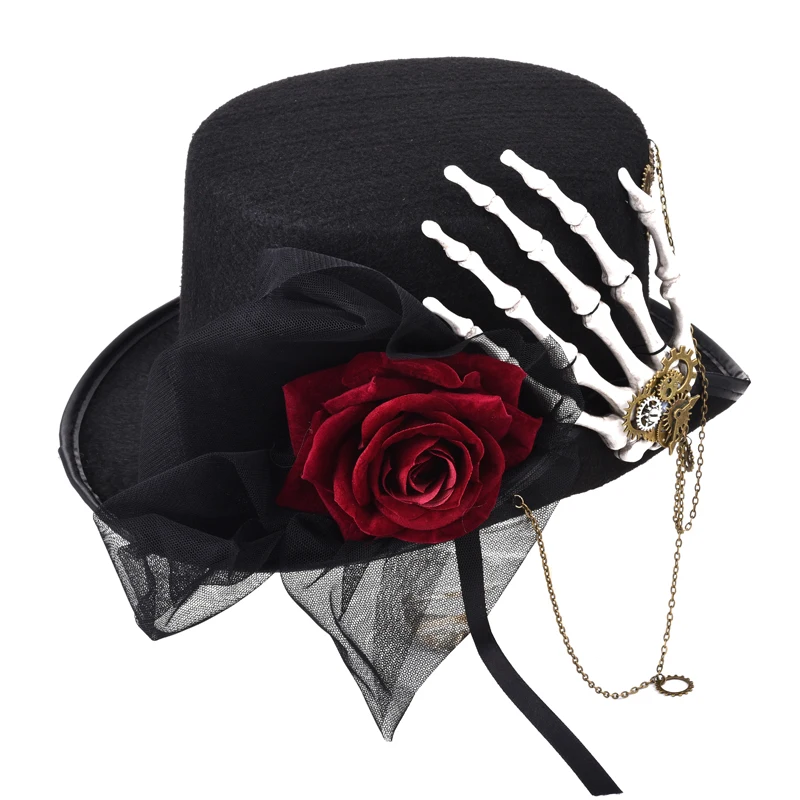 Steampunk Top Hat Punk Style Rose Lace Skeleton Steampunk Top Hat Punk Style Rose Lace Skeleton