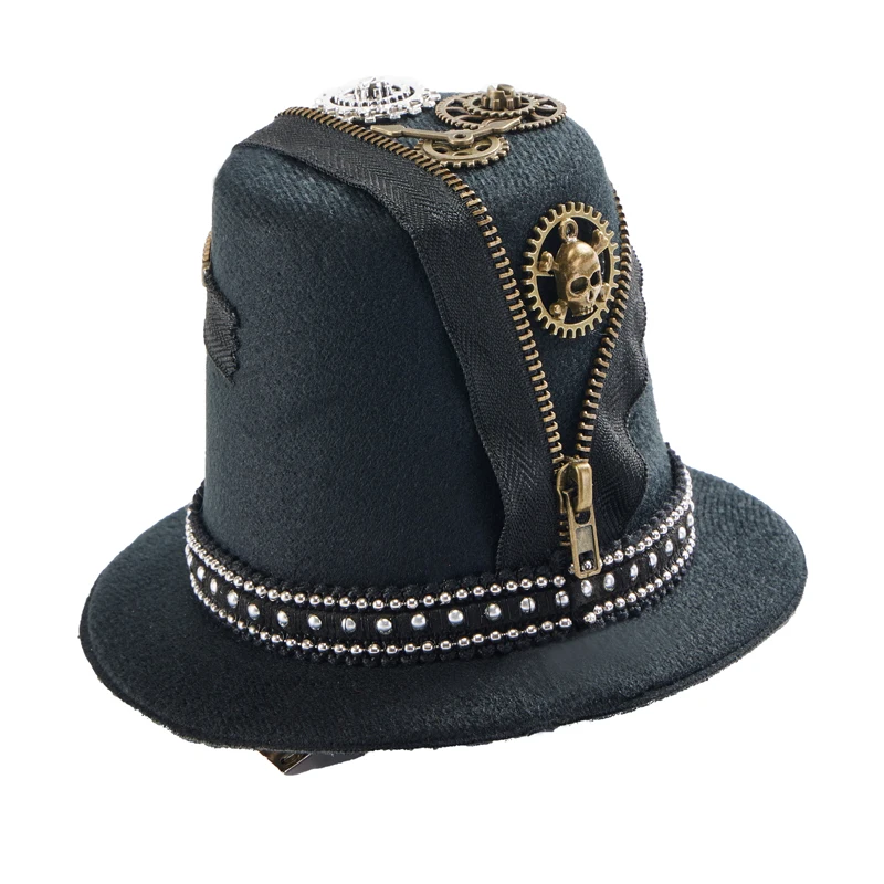 Steampunk Zipper Mini Top Hat Gothic Retro Lolita Gears Small Hat Halloween Party Costumes Fascinator Hair Clip Steampunk Zipper Mini Top Hat Gothic Retro Lolita Gears Small Hat Halloween Party Costumes Fascinator Hair Clip