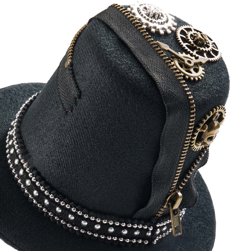Steampunk Zipper Mini Top Hat Gothic Retro Lolita Gears Small Hat Halloween Party Costumes Fascinator Hair Clip Steampunk Zipper Mini Top Hat Gothic Retro Lolita Gears Small Hat Halloween Party Costumes Fascinator Hair Clip