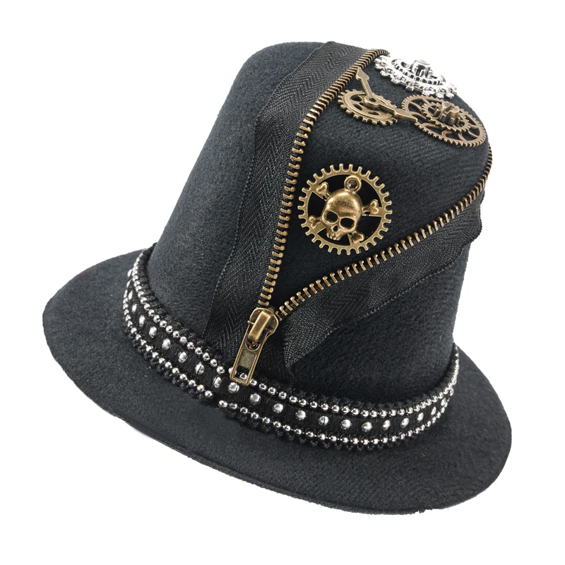 Steampunk Zipper Mini Top Hat Gothic Retro Lolita Gears Small Hat Halloween Party Costumes Fascinator Hair Clip Steampunk Zipper Mini Top Hat Gothic Retro Lolita Gears Small Hat Halloween Party Costumes Fascinator Hair Clip