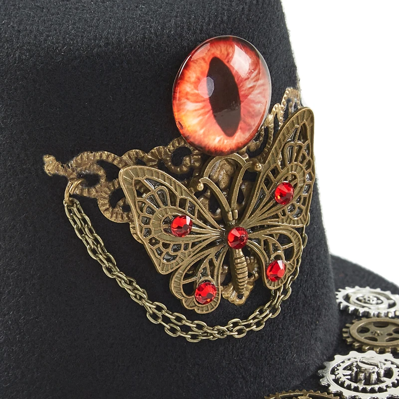 Vintage Stampunk Black Mini Top Hat Gothic Demon Eye Gears Chain Crystal Mini Hat Hair Clip Lolita Fedora Vintage Stampunk Black Mini Top Hat Gothic Demon Eye Gears Chain Crystal Mini Hat Hair Clip Lolita Fedora
