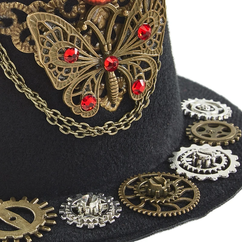 Vintage Stampunk Black Mini Top Hat Gothic Demon Eye Gears Chain Crystal Mini Hat Hair Clip Lolita Fedora Vintage Stampunk Black Mini Top Hat Gothic Demon Eye Gears Chain Crystal Mini Hat Hair Clip Lolita Fedora
