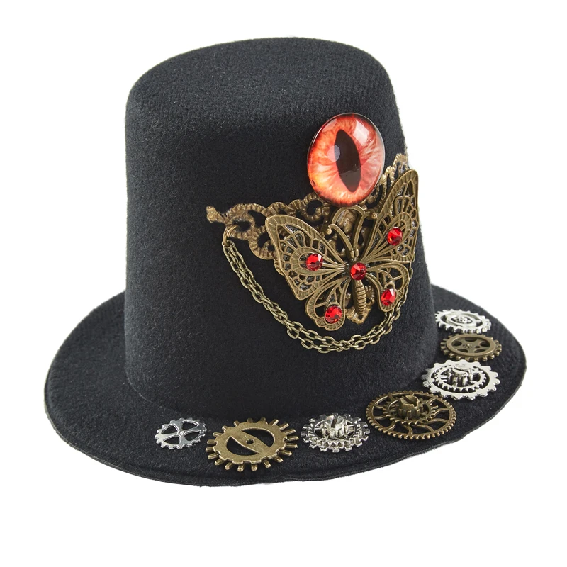Vintage Stampunk Black Mini Top Hat Gothic Demon Eye Gears Chain Crystal Mini Hat Hair Clip Lolita Fedora Vintage Stampunk Black Mini Top Hat Gothic Demon Eye Gears Chain Crystal Mini Hat Hair Clip Lolita Fedora