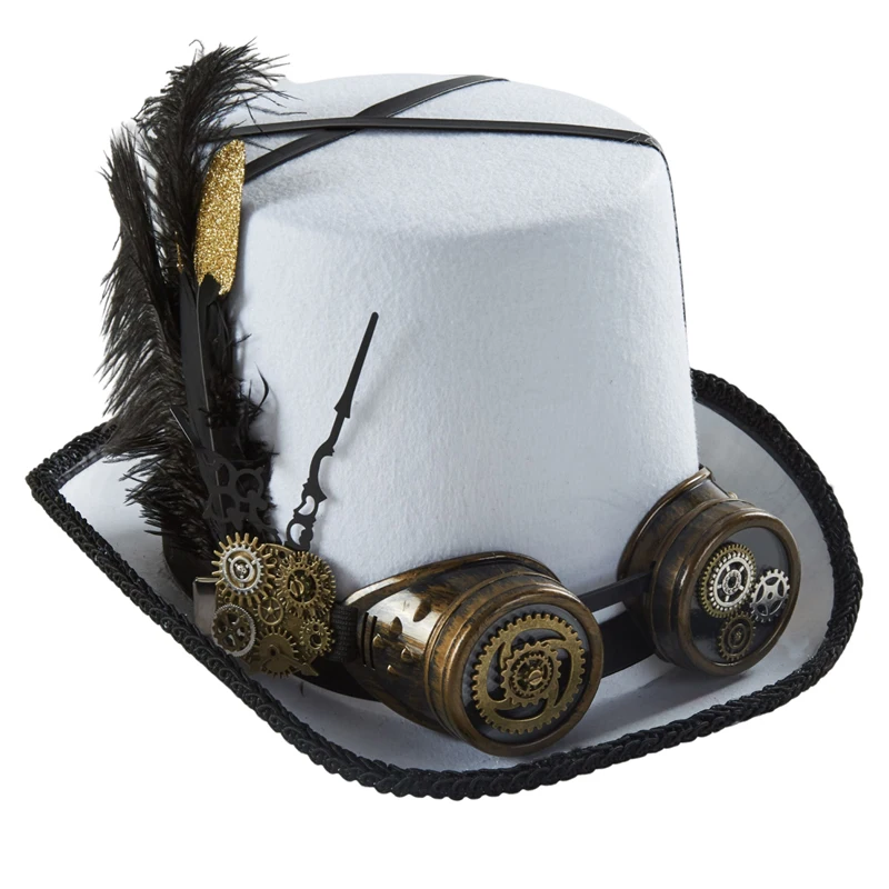 Vintage White Steampunk Top Hat Gear Vintage White Steampunk Top Hat Gear