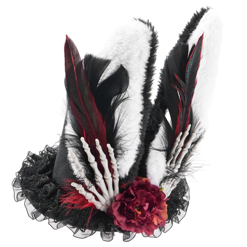 Women’s Harajuku Gothic Mini Hat Vintage Lolita Rabbit Ear Feather Small Hast Party Headwear Women’s Harajuku Gothic Mini Hat Vintage Lolita Rabbit Ear Feather Small Hast Party Headwear